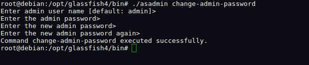 Saída do comando `./asadmin change-admin-password`