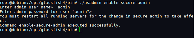 'Saída do comando `./asadmin enable-secure-admin`'