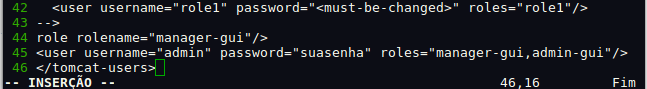 Edição do arquivo tomcat-users.xml